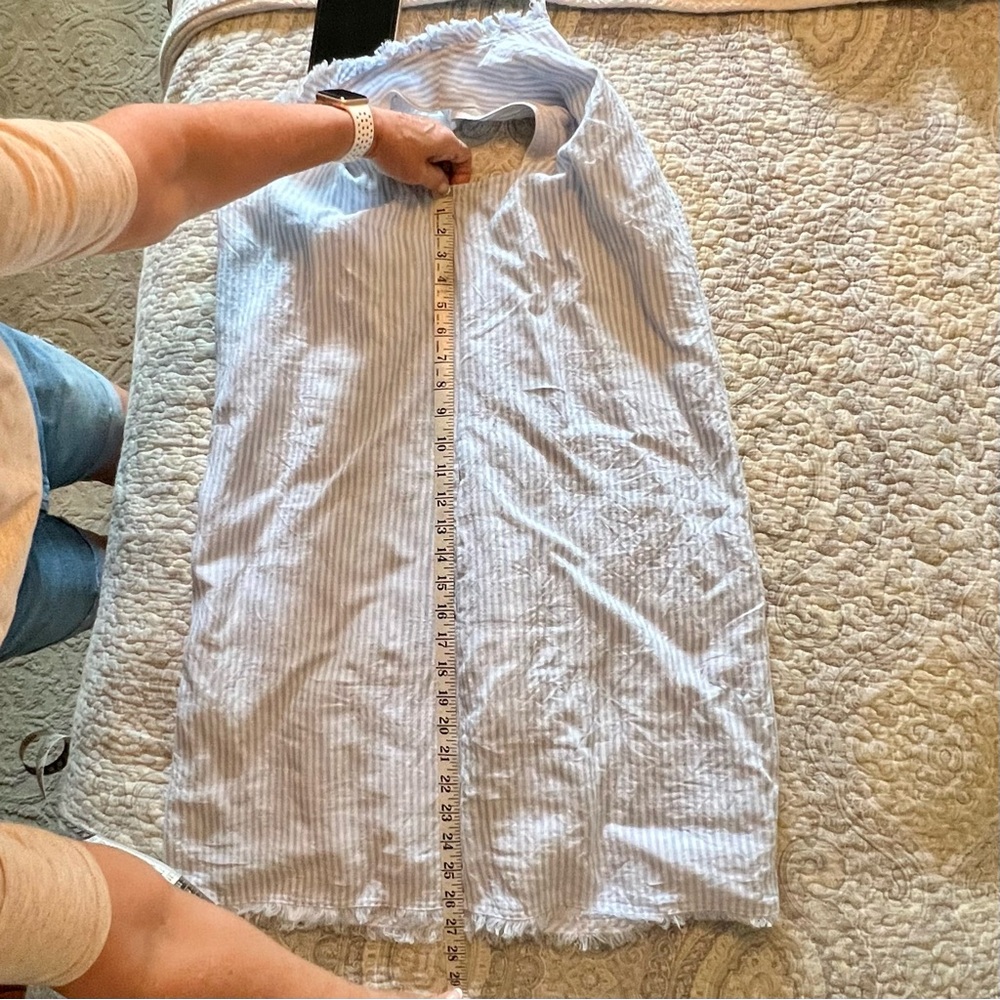 🤍💙 NWOT Tommy Bahama 2 Palms Mini Cabana Stripe Ruffle Linen Dress – Size M - Picture 9 of 9